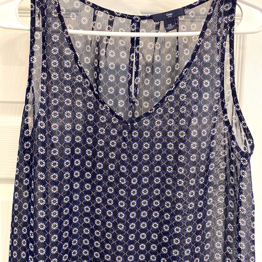 GAP Navy Floral Print Sheer Tank Top - Picture 2 of 4